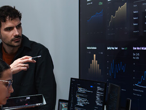People reviewing data