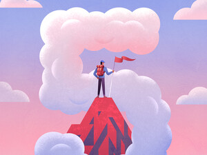 Illustration of person climbing a moutain