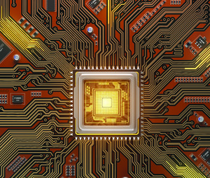 computer chip on a mother board