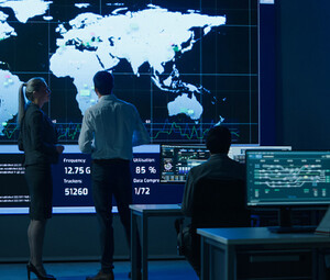 People looking at digital map